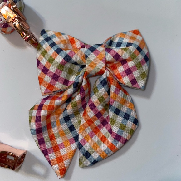 DOG WONG Gingham Rose Gold Dog Collar & Bowtie Adjustable Med Lg NWT - Picture 6 of 8
